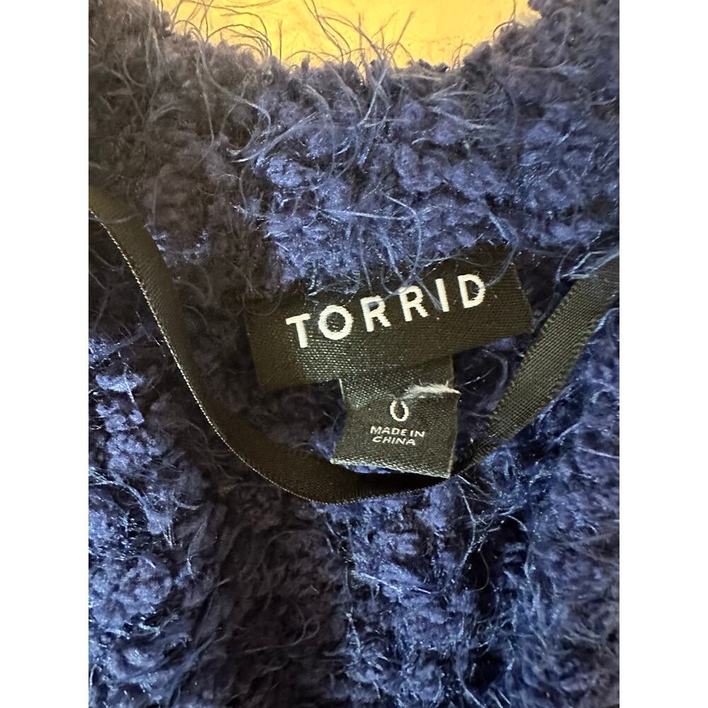Torrid Women's Popcorn Duster Open Front Cardigan Sweater Sz 0 US 12 Blue Fuzzy - Picture 8 of 8